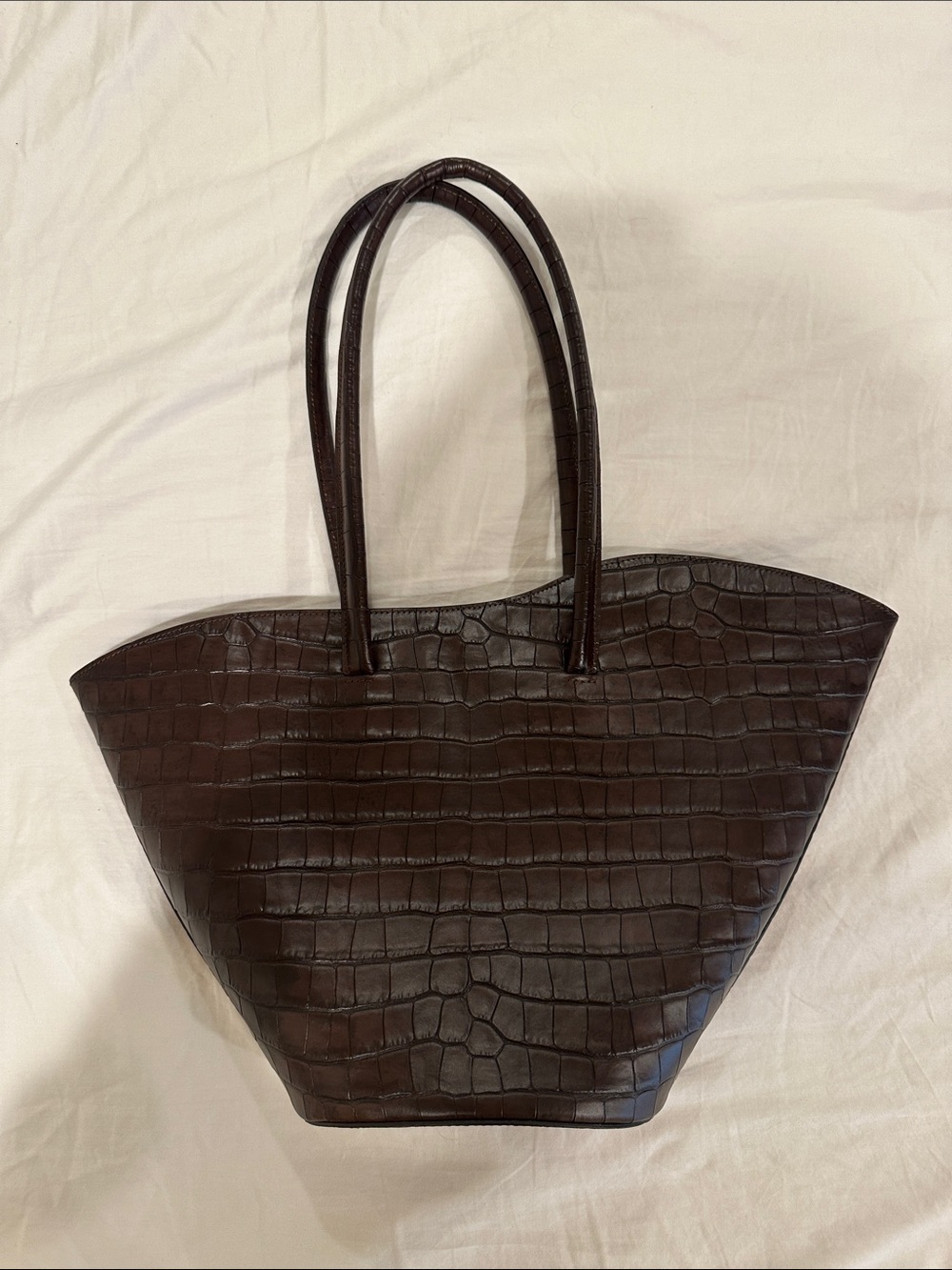 Little Liffner Tulip Shoulder Bag Medium - Walnut Dark Brown Croc Leather